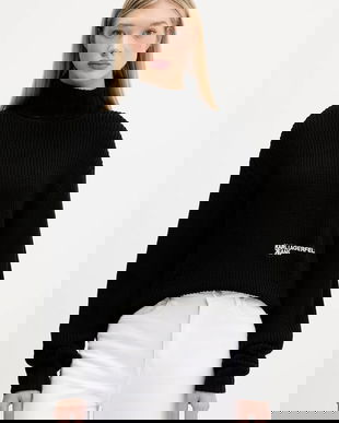 Karl Lagerfeld Jeans pulover de lână culoarea negru, cu guler, A4W18020