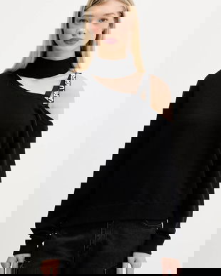 Karl Lagerfeld Jeans pulover de bumbac culoarea negru, cu turtleneck, A4W18019