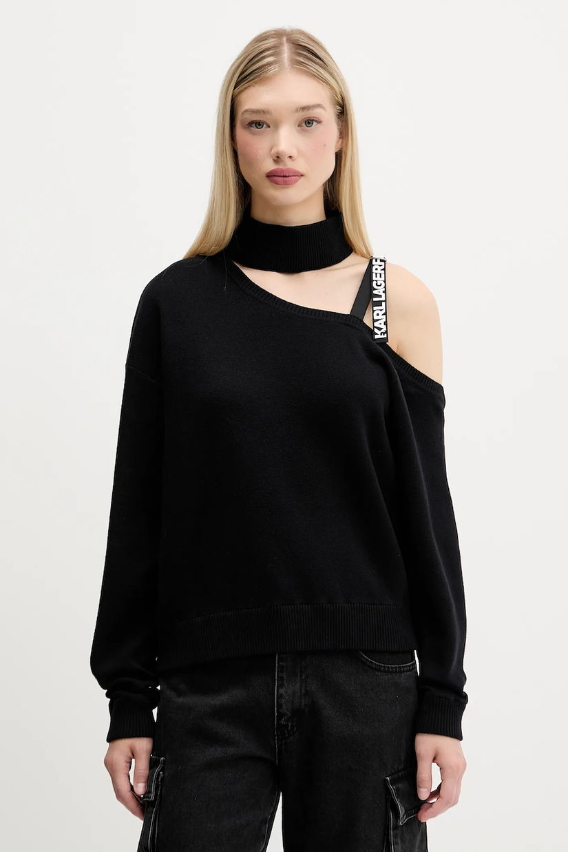 Karl Lagerfeld Jeans pulover de bumbac culoarea negru, cu turtleneck, A4W18019