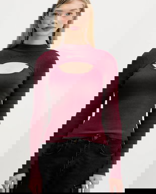 Karl Lagerfeld Jeans pulover culoarea bordo, light, cu turtleneck, A4W18013