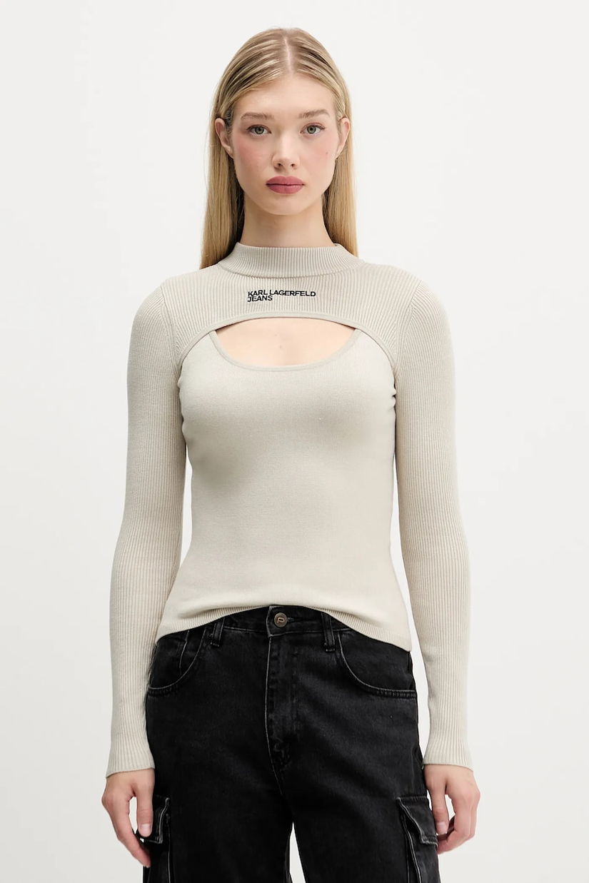 Karl Lagerfeld Jeans pulover culoarea bej, light, cu turtleneck, A4W18013