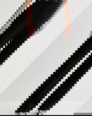 MSGM pantaloni din lână culoarea negru, lat, high waist, 3941MDP05.257605