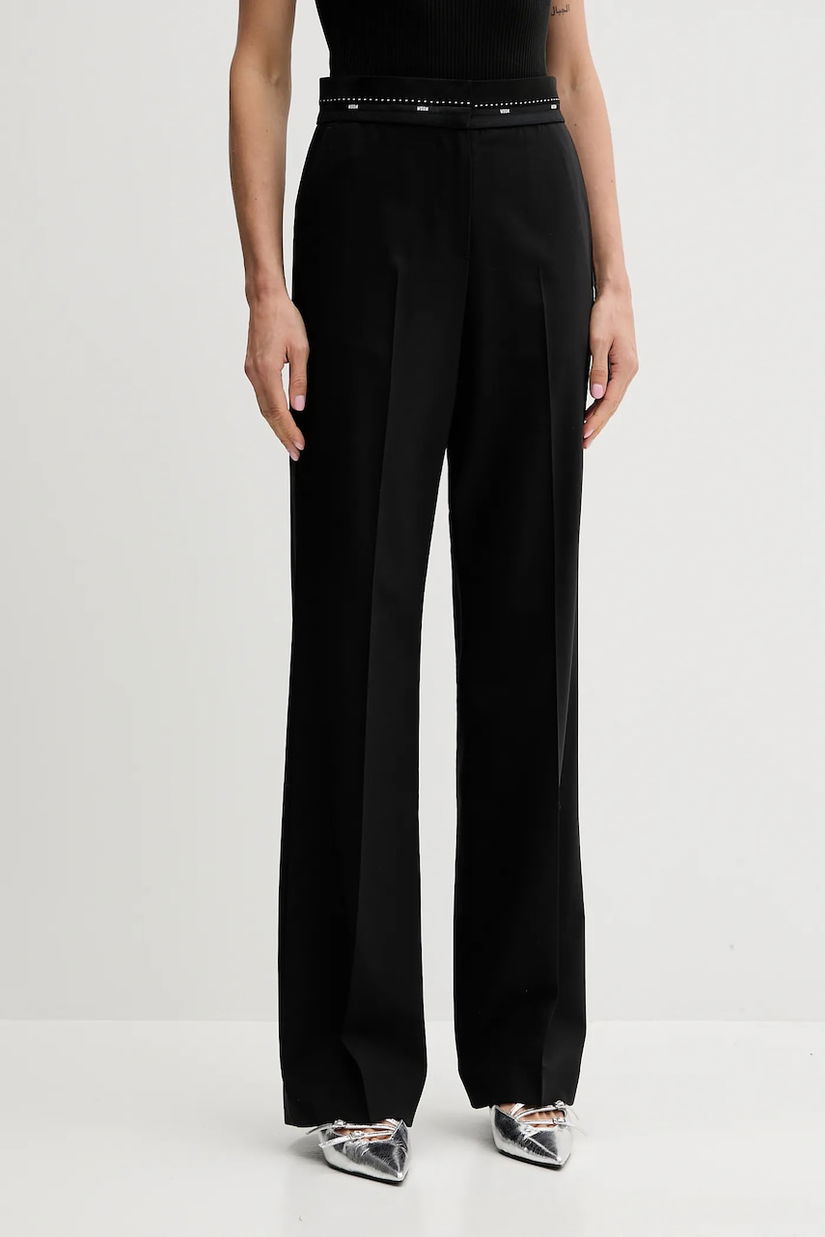 MSGM pantaloni din lână culoarea negru, lat, high waist, 3941MDP05.257605