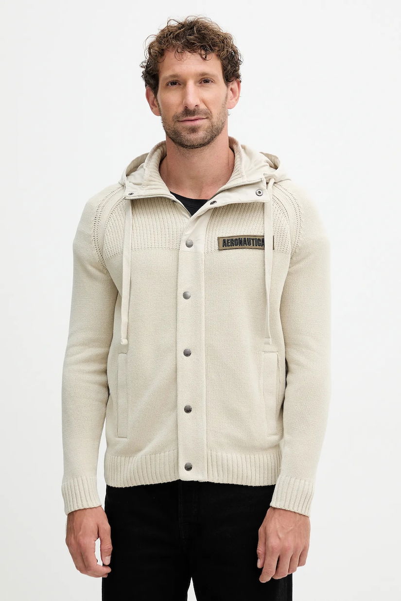 Aeronautica Militare hanorac de bumbac culoarea bej, cu glugă, cu imprimeu, MA1575UL00539