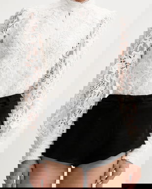 Bardot pantaloni scurți culoarea negru, uni, high waist, 60059PB