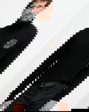 Versace Jeans Couture pulover de lână culoarea negru, cu guler, 79GAFM14 CMH81