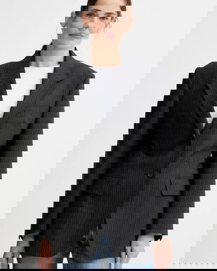 Filippa K sacou din lână culoarea gri, un singur rând de nasturi, cu imprimeu, 31766