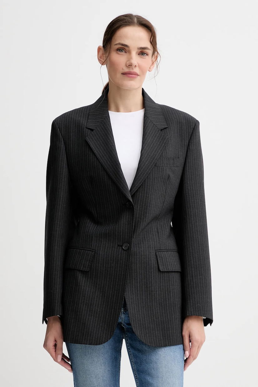 Filippa K sacou din lână culoarea gri, un singur rând de nasturi, cu imprimeu, 31766