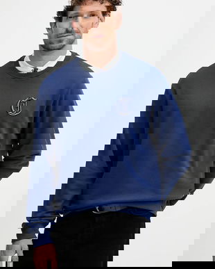 Just Cavalli hanorac de bumbac culoarea bleumarin, cu imprimeu, 79OAIT07 CF500