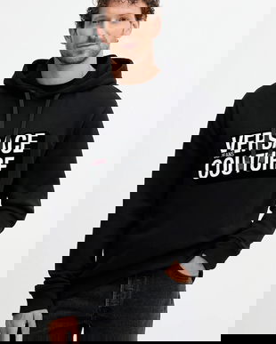 Versace Jeans Couture hanorac de bumbac culoarea negru, cu glugă, cu imprimeu, 79GAIP05 CF07P