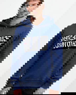 Versace Jeans Couture hanorac de bumbac culoarea bleumarin, cu glugă, cu imprimeu, 79GAIP05 CF07P