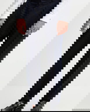 BOSS pantaloni de lână culoarea bleumarin, mulată, 50551594