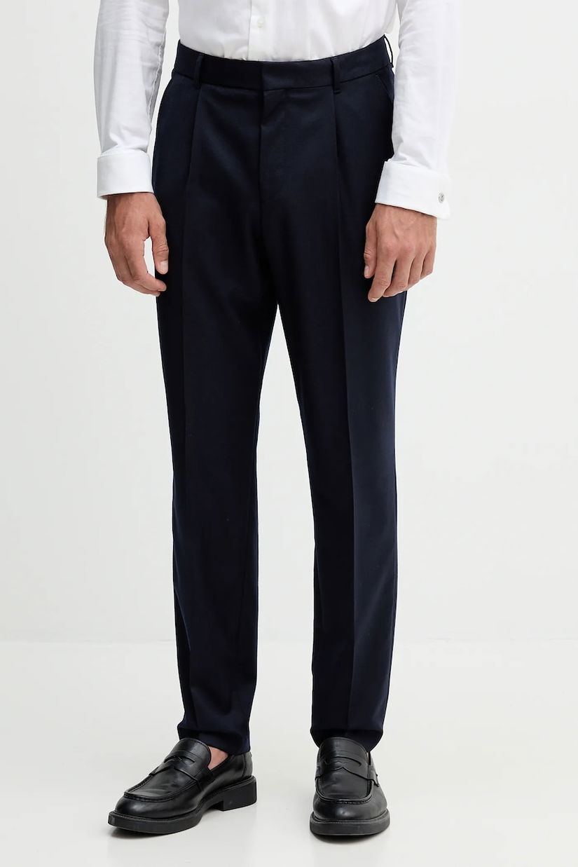 BOSS pantaloni de lână culoarea bleumarin, mulată, 50551594