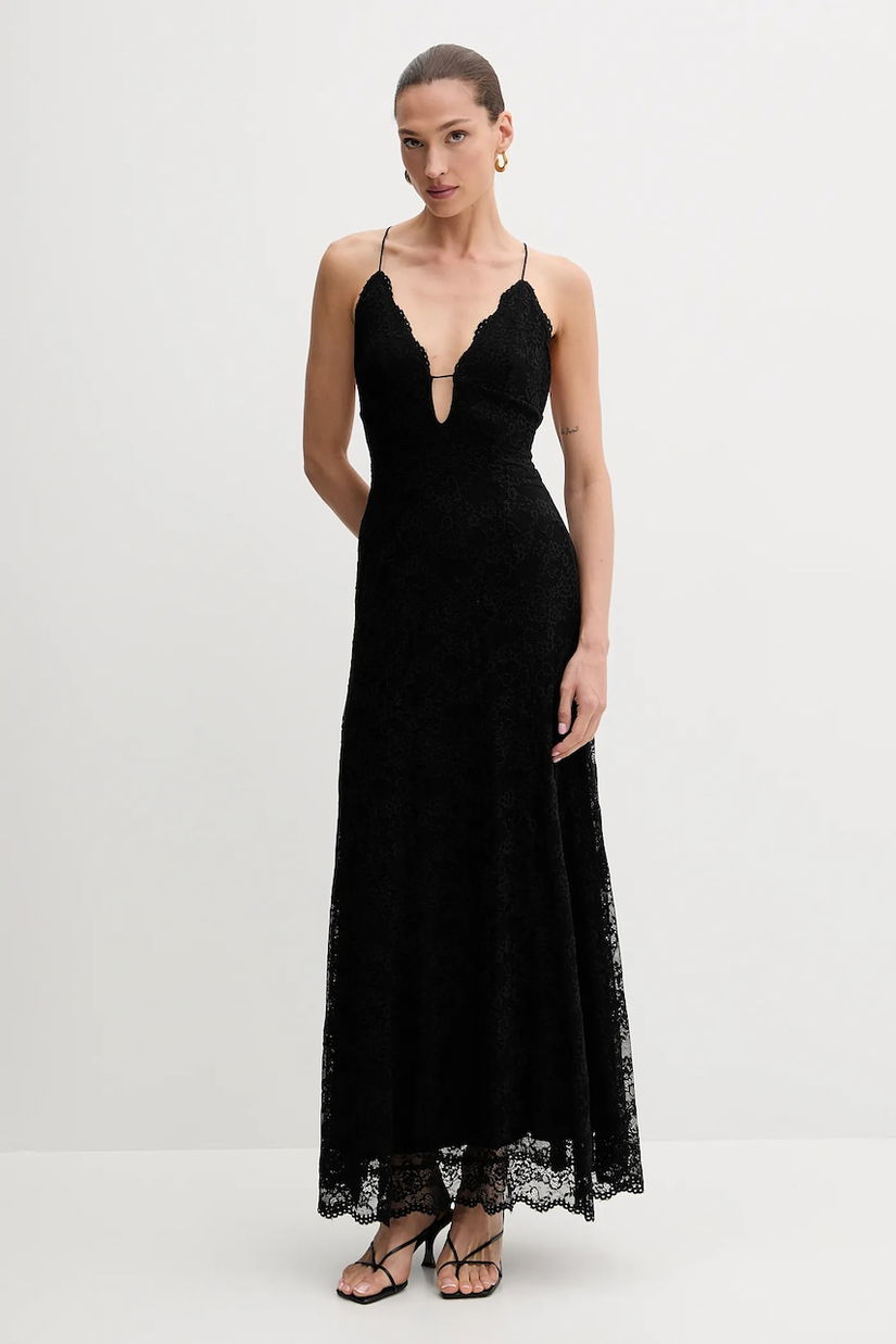 Bardot rochie culoarea negru, midi, evazați, 60060DB