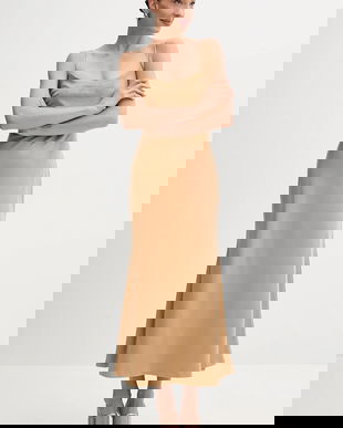 Bardot rochie culoarea maro, midi, evazați, 59194DB3