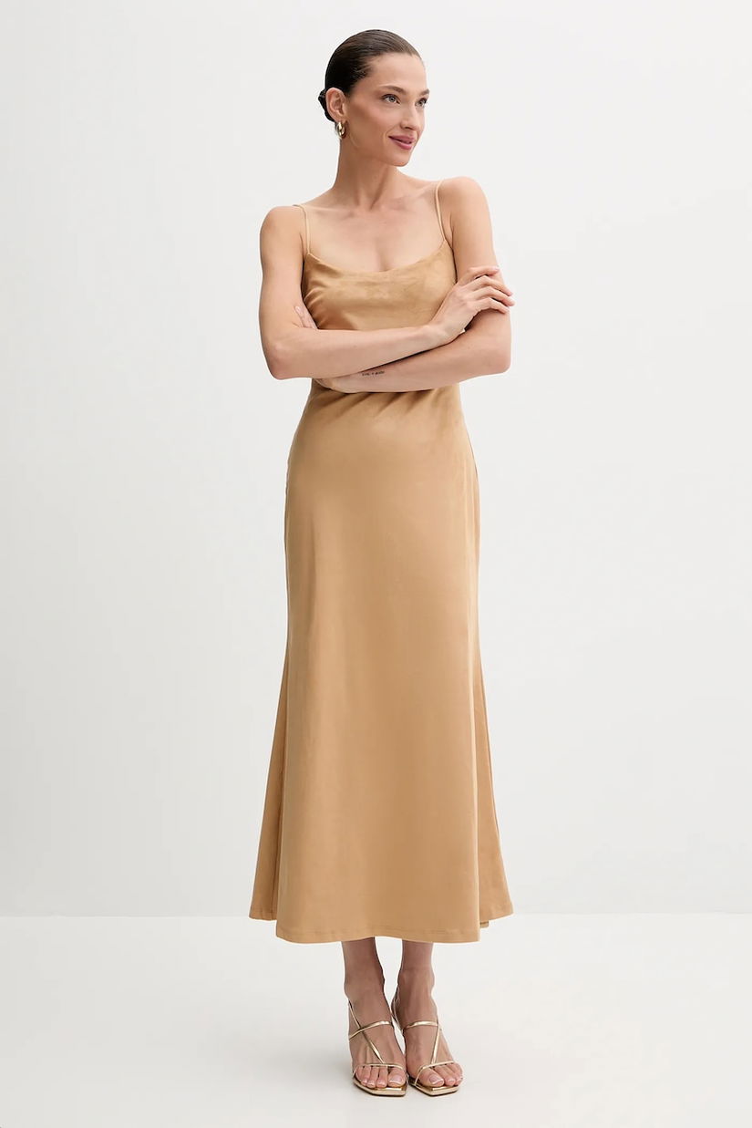 Bardot rochie culoarea maro, midi, evazați, 59194DB3