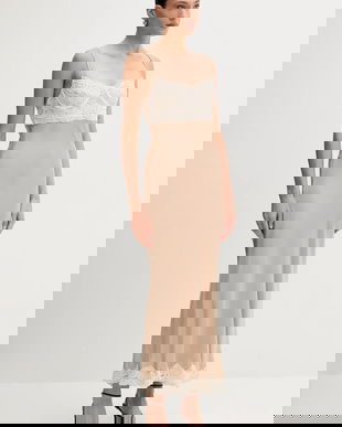 Bardot rochie culoarea bej, maxi, evazați, 60118DB