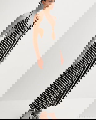 Bardot rochie din bumbac culoarea negru, maxi, evazați, 59904DB