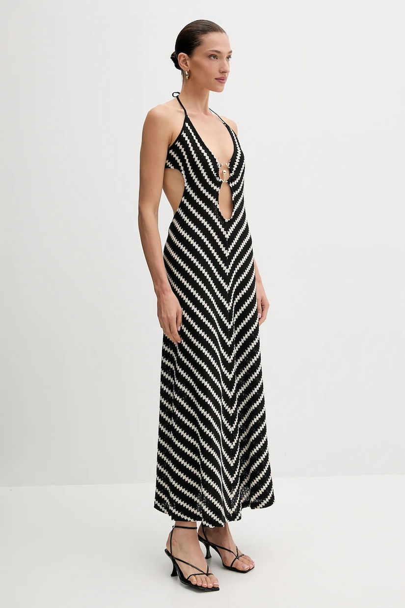Bardot rochie din bumbac culoarea negru, maxi, evazați, 59904DB