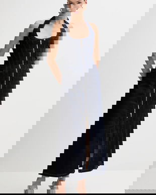 Bardot rochie jeans culoarea bleumarin, maxi, evazați, 91426DB