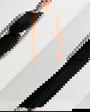 Bardot rochie culoarea negru, maxi, drept, 59915DB