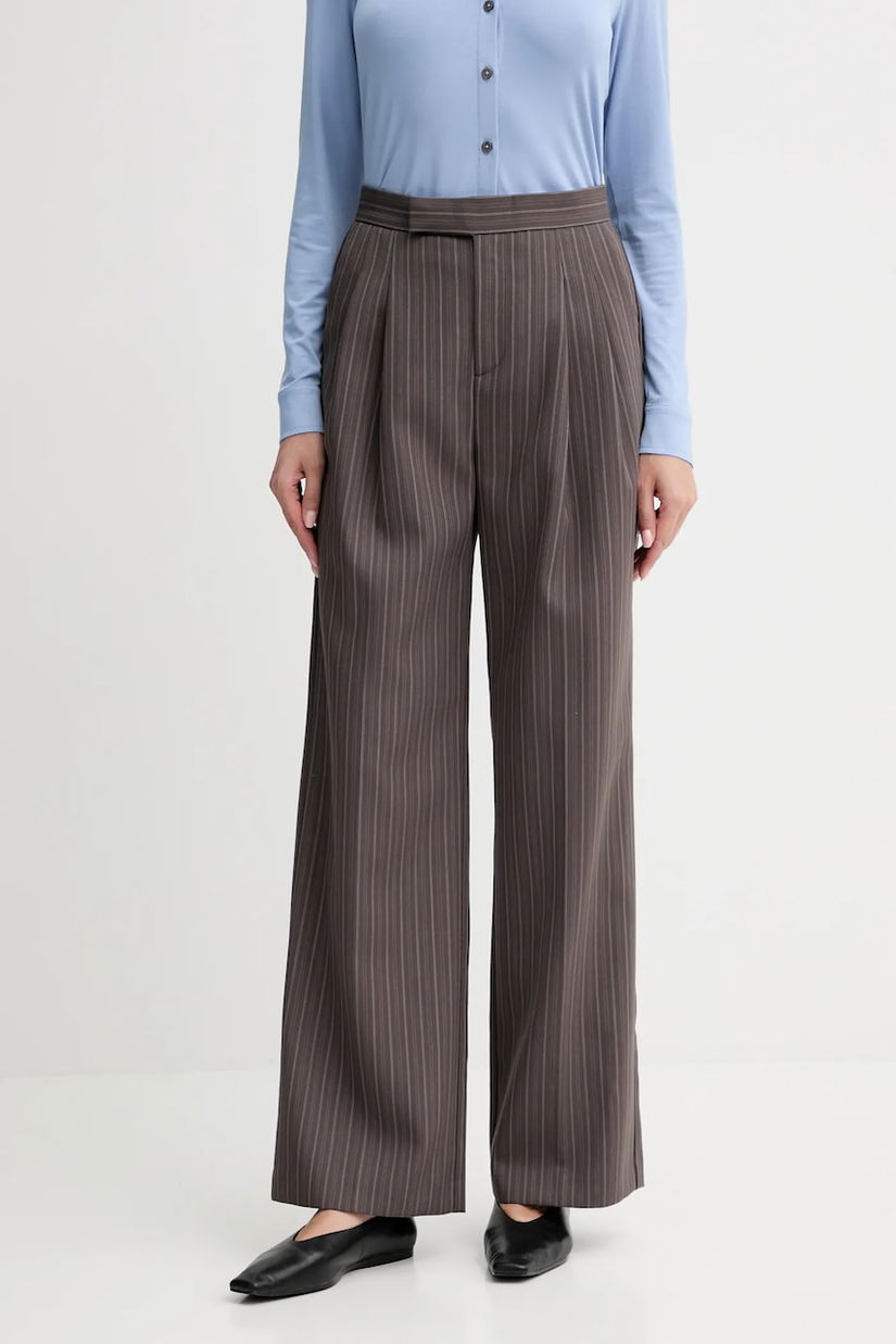 ISABELLE BLANCHE pantaloni din lână culoarea maro, lat, high waist, IS25FW-P044-T003