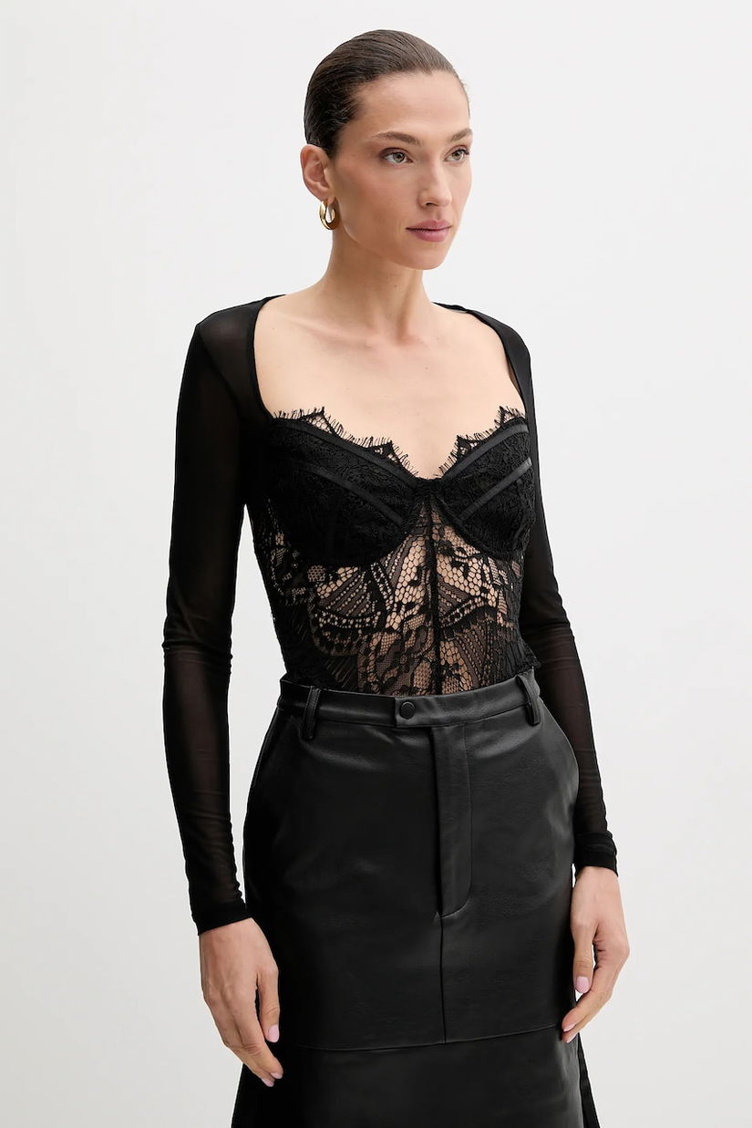 Bardot body culoarea negru, cu imprimeu, 51150TB3