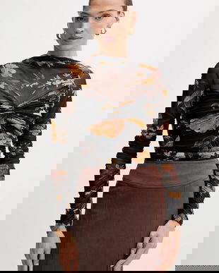 Bardot bluză culoarea negru, cu imprimeu, 60047TB