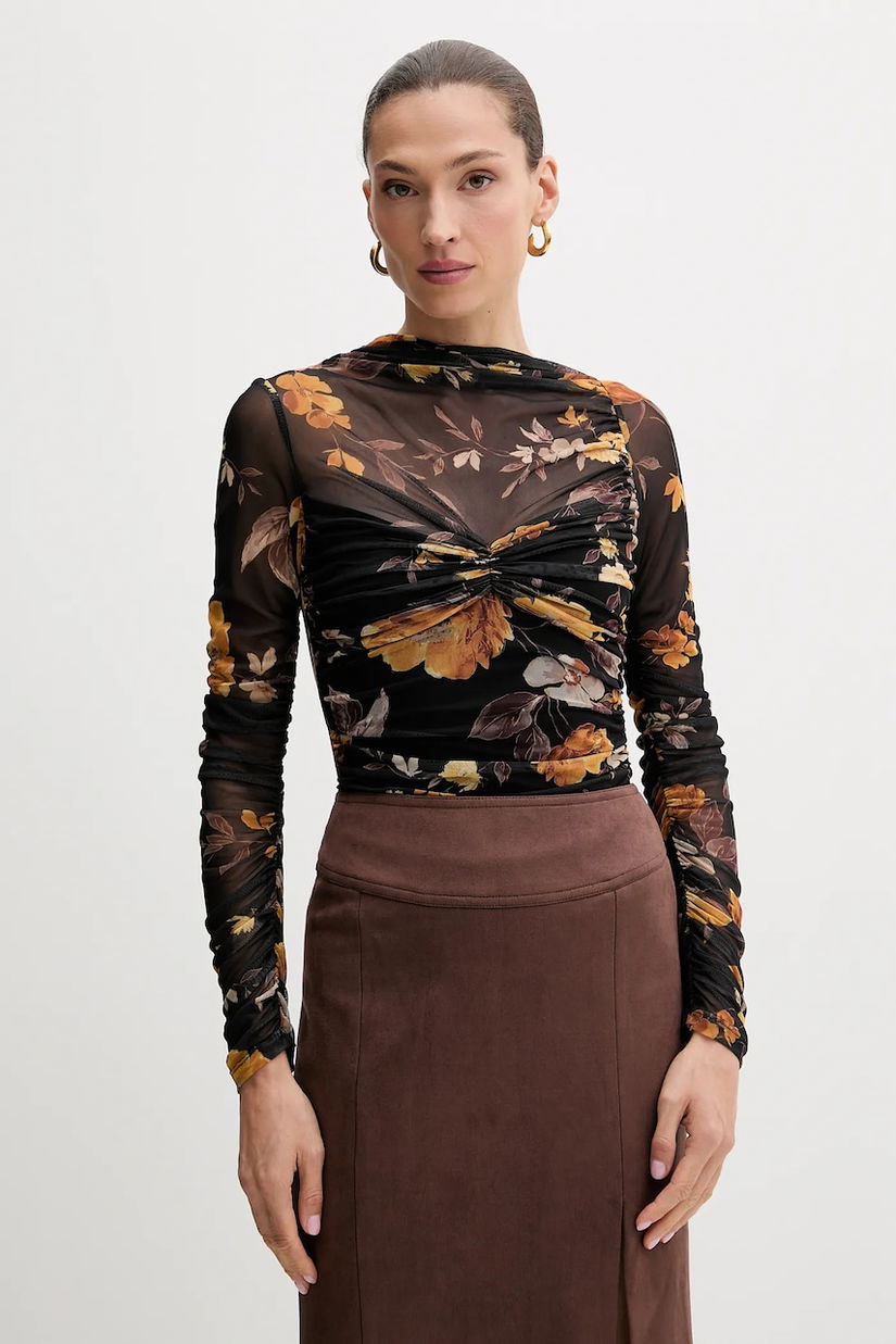 Bardot bluză culoarea negru, cu imprimeu, 60047TB