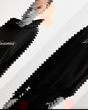 La Mania bluză culoarea negru, cu glugă, cu imprimeu, ROCKY