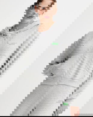 American Vintage bluză culoarea gri, cu glugă, cu imprimeu, EVO03B