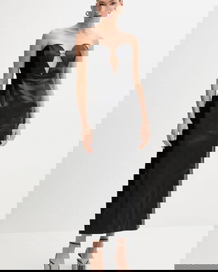 Bardot rochie culoarea negru, midi, drept, 58730DB1