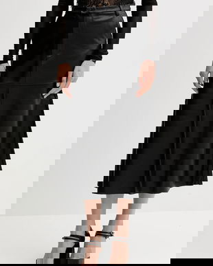 Bardot fustă culoarea negru, midi, evazați, 60032SB