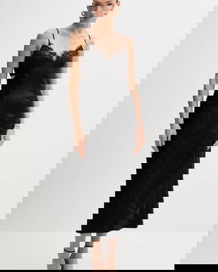 Bardot rochie culoarea negru, midi, drept, 60025DB