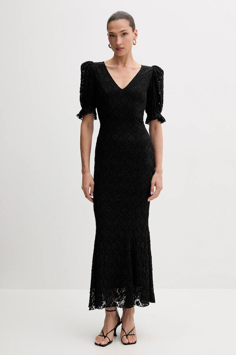 Rotate rochie culoarea negru, maxi, mulată, 113071100