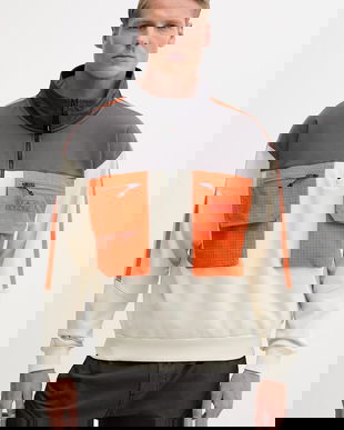 Napapijri hanorac din amestec de lână B-Tusco Hz bărbați, culoarea bej, cu imprimeu, NP0A4IC9N1J1