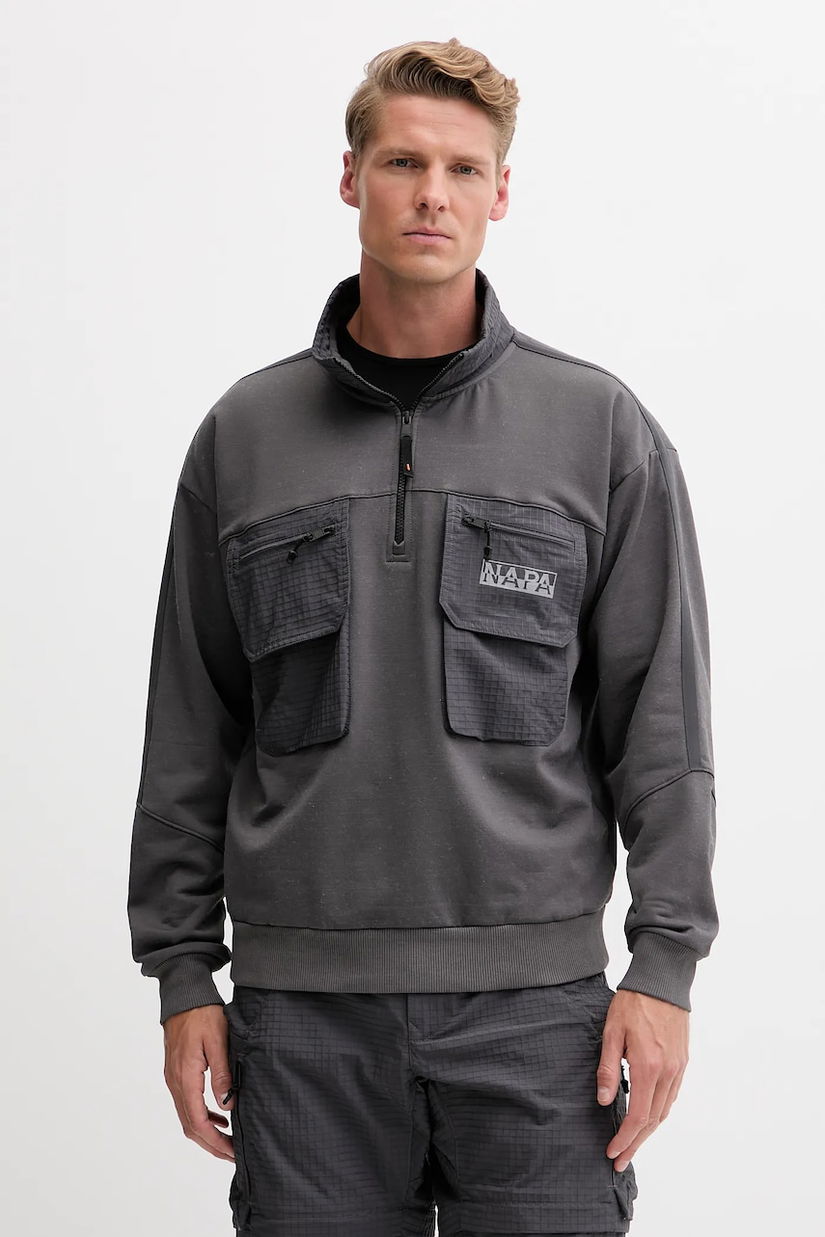 Napapijri bluză B-Tusco Hz bărbați, culoarea gri, cu imprimeu, NP0A4IC9H981