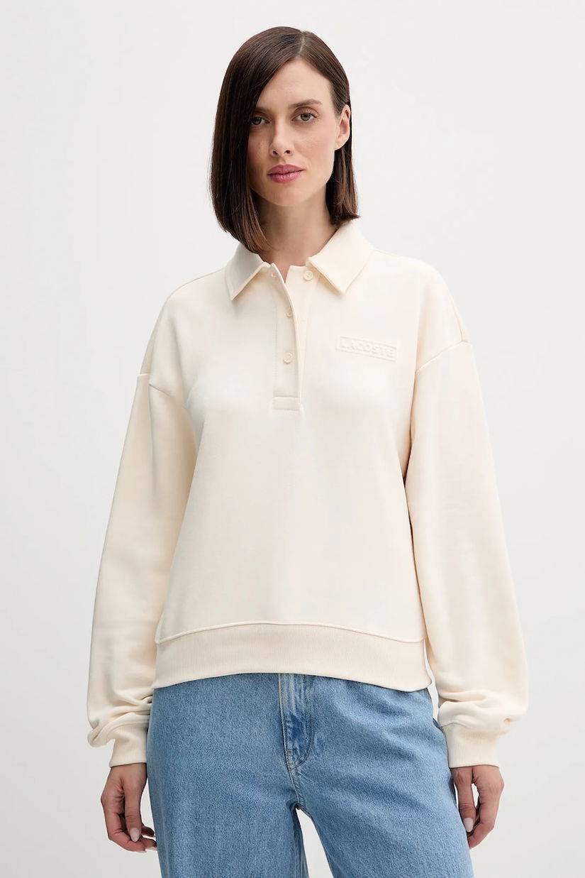 Lacoste hanorac de bumbac culoarea bej, uni, SF0351