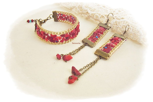 set bijuterii rosu coral