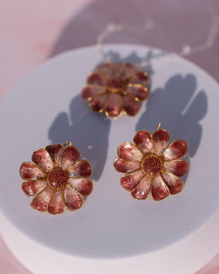 Set cercei cu pandantiv floare handmade