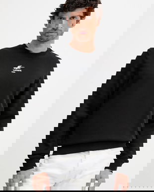 Lacoste hanorac de bumbac culoarea negru, cu imprimeu, SH2736