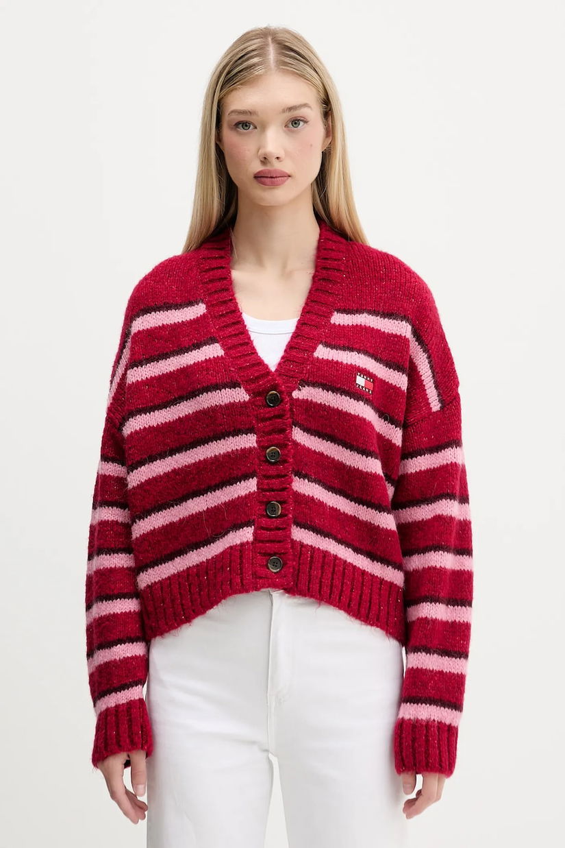 Tommy Jeans cardigan din amestec de lână culoarea roz, DW0DW21678