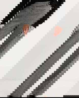 Iceberg pantaloni cu lână culoarea gri, drept, high waist, B081 3080