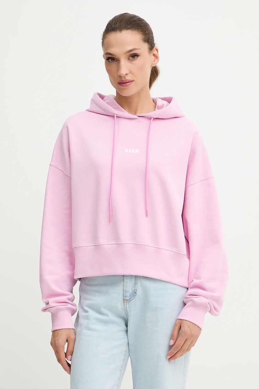 MSGM hanorac de bumbac culoarea roz, cu glugă, uni, 3941MDM509.257799