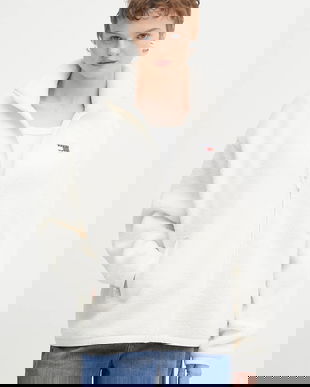 Tommy Jeans hanorac fleece culoarea bej, uni, DW0DW21596