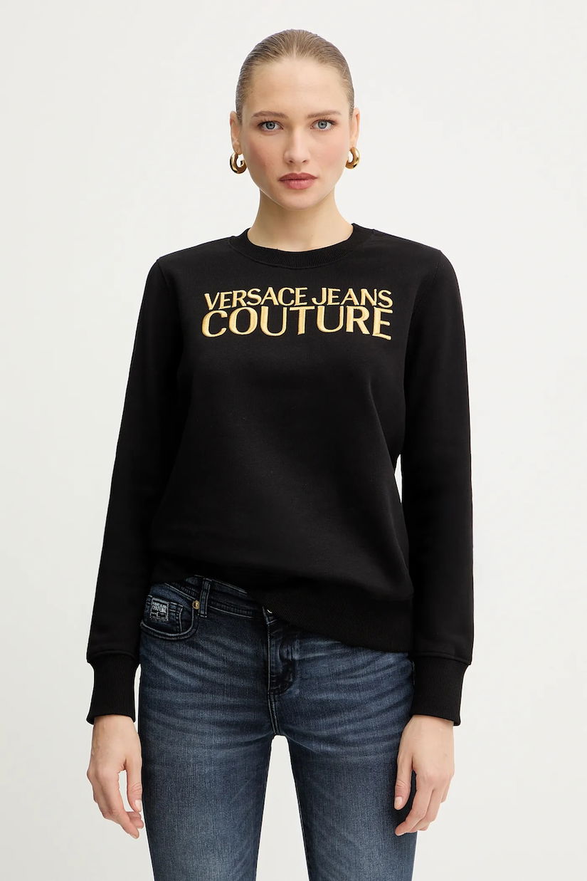 Versace Jeans Couture hanorac de bumbac culoarea negru, cu imprimeu, 79HAIT06 CF01T