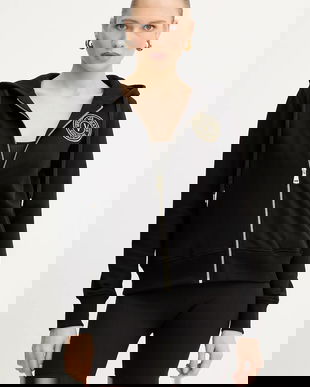 Versace Jeans Couture hanorac de bumbac culoarea negru, cu glugă, uni, 79HAIT00 CF01T