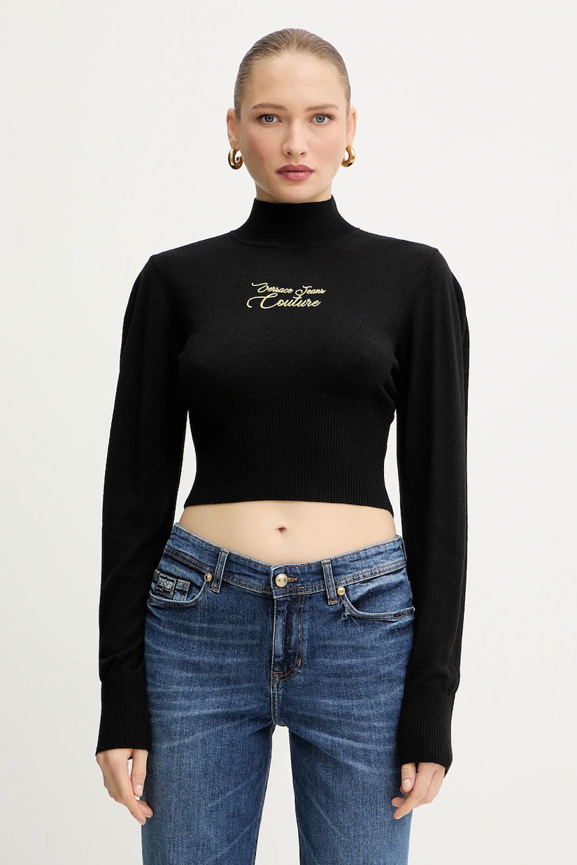 Versace Jeans Couture pulover din amestec de lână culoarea negru, light, cu turtleneck, 79HAFMH8 CMH62
