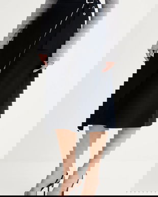 BOSS fustă culoarea bleumarin, midi, evazați, 50542878