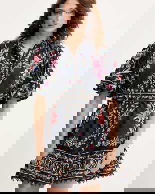 Farm Rio rochie culoarea negru, mini, evazați, 340039